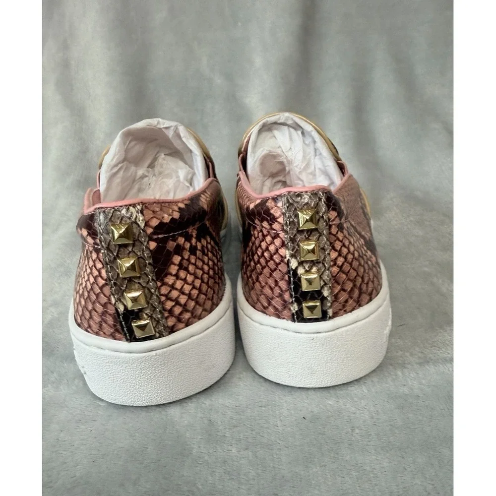 Michael Kors Keaton Studded Leather Sneakers SZ 8 Pink Snakeskin‎ NEW
